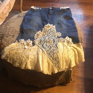 Denim and lace skirt